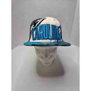M Fashions Carolina Snapback Hat Black Blue White Script Flat Brim Mens Cap